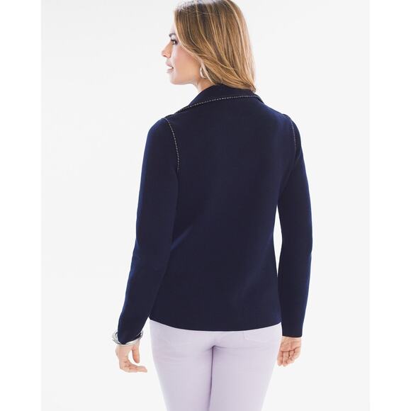 Chicos Navy Blue Double Knit Cardigan Blazer Sweater Chicos Size 2 / 12, Large - Picture 14 of 14
